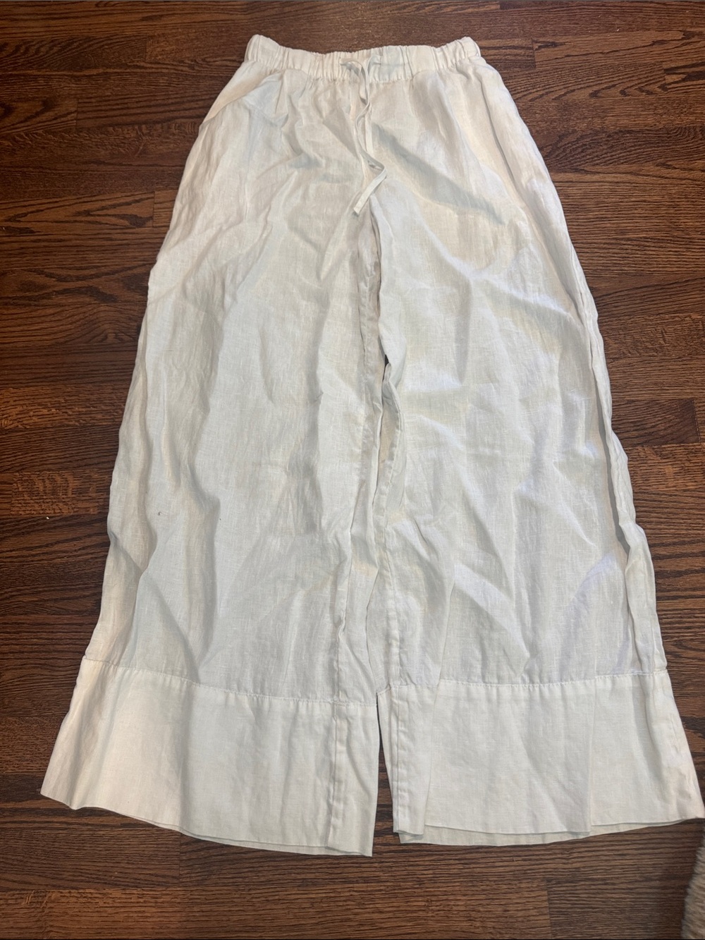Zara White 100% Linen Wide Leg Pants In Size Medium